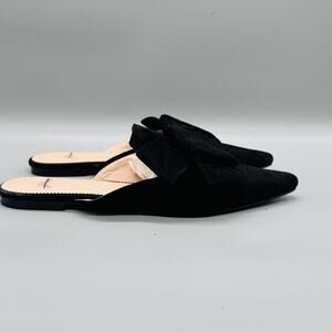 J Crew Shoes Womens 9 Black Suede Slide Mules Bow Pointed Toe Flats Casual